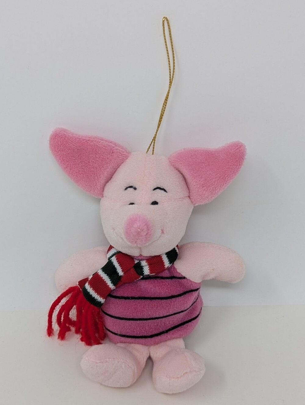 Disney Piglet Plush Ornament with Red-Striped Scarf